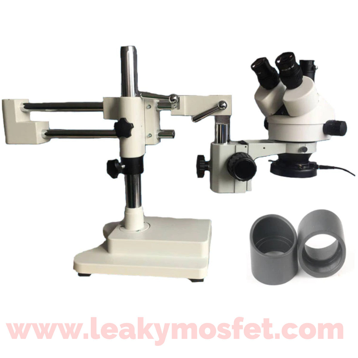 Simul-focal Trinocular Microscope w/ Double Boom Stand + Adjustable LED