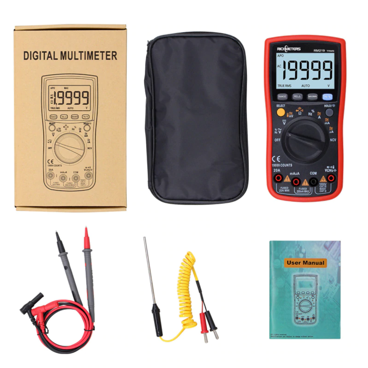 RICHMETERS RM219 Digital Multimeter w/ 19999 Count Display, 10MHz Frequency Counter